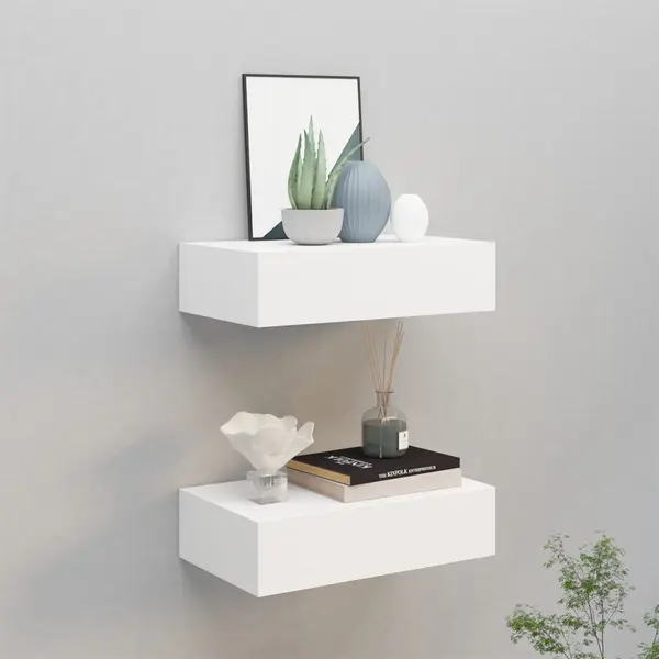 Gossi dulap de perete cu sertare, 2 buc., alb, 40x23,5x10 cm, mdf