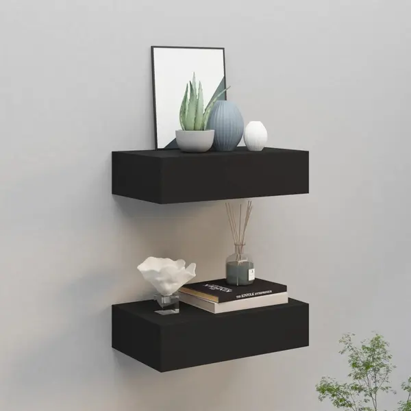 Gossi dulap de perete cu sertare, 2 buc., negru, 40x23,5x10 cm, mdf