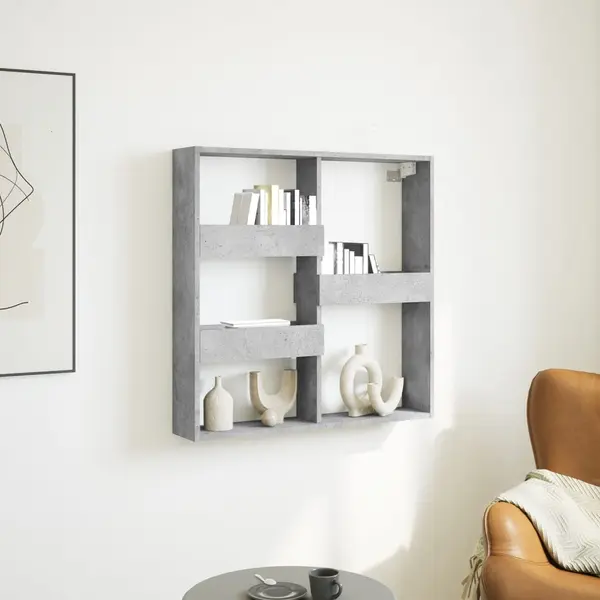 Gossi dulap de perete, gri beton, 80x15x80 cm, lemn prelucrat