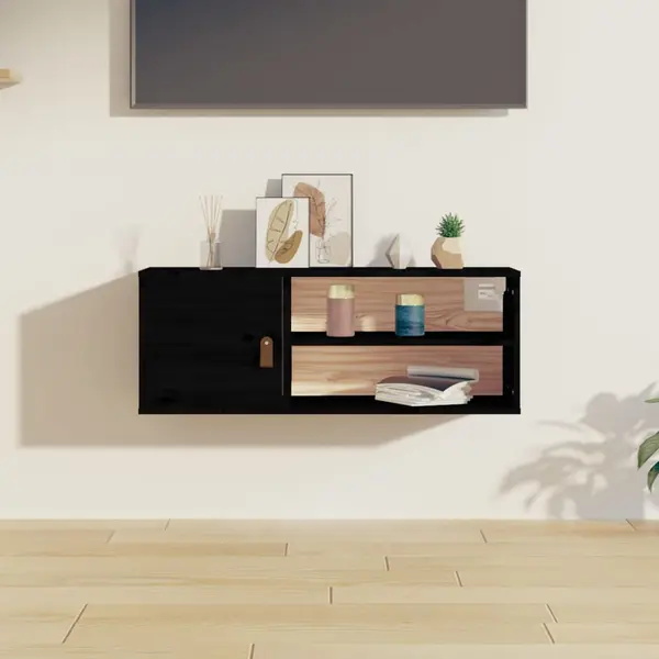 Gossi dulap de perete, negru, 80x30x30 cm, lemn masiv de pin