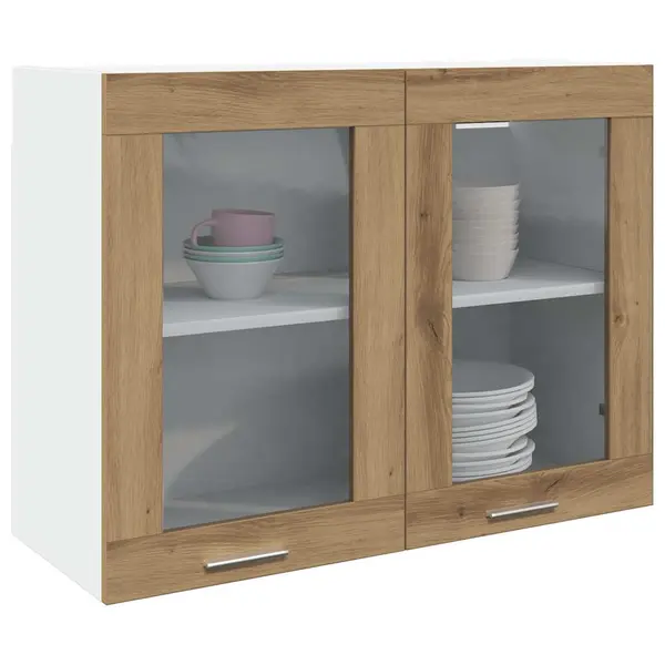 Gossi dulap de sticla suspendat stejar artizanal 80 x 31 x 60 cm pal