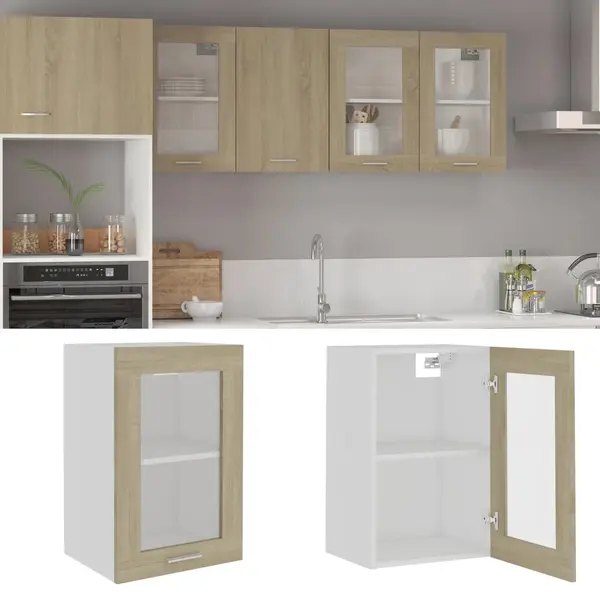 Gossi dulap de sticla suspendat, stejar sonoma, 40 x 31 x 60 cm