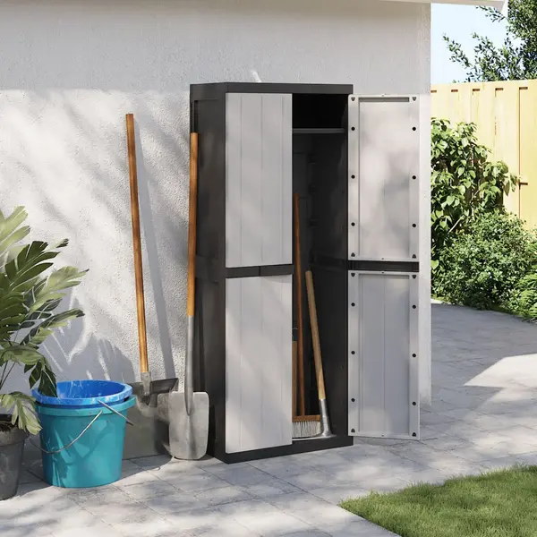 Gossi dulap depozitare de exterior, gri si negru, 65x37x165 cm, pp