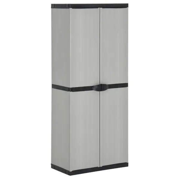 Gossi dulap depozitare de gradina, 3 rafturi, gri/negru, 68x40x168 cm