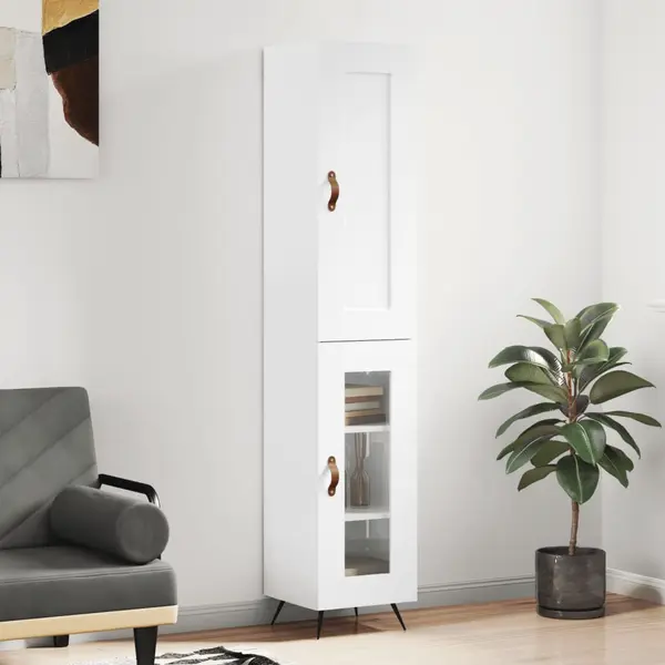 Gossi dulap inalt, alb extralucios, 34,5x34x180 cm, lemn prelucrat