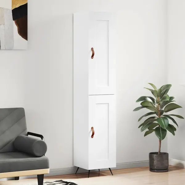 Gossi dulap inalt, alb extralucios, 34,5x34x180 cm, lemn prelucrat