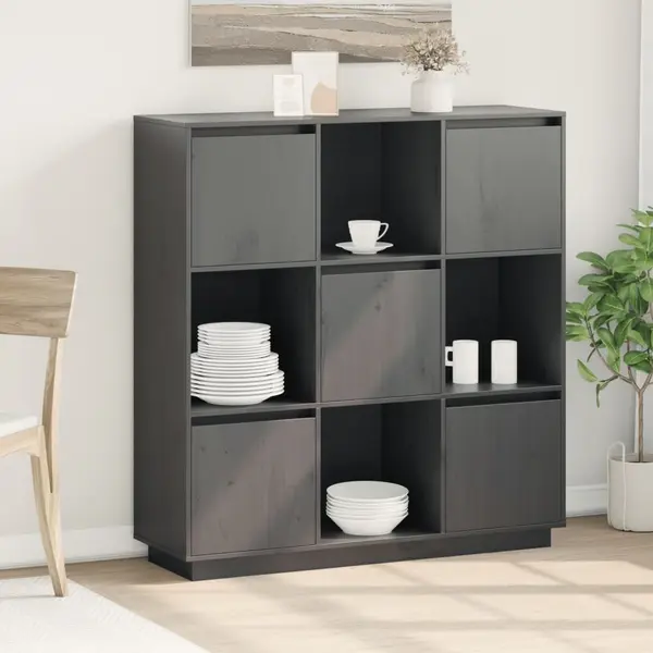 Gossi dulap inalt, gri, 110,5x35x117 cm, lemn masiv de pin