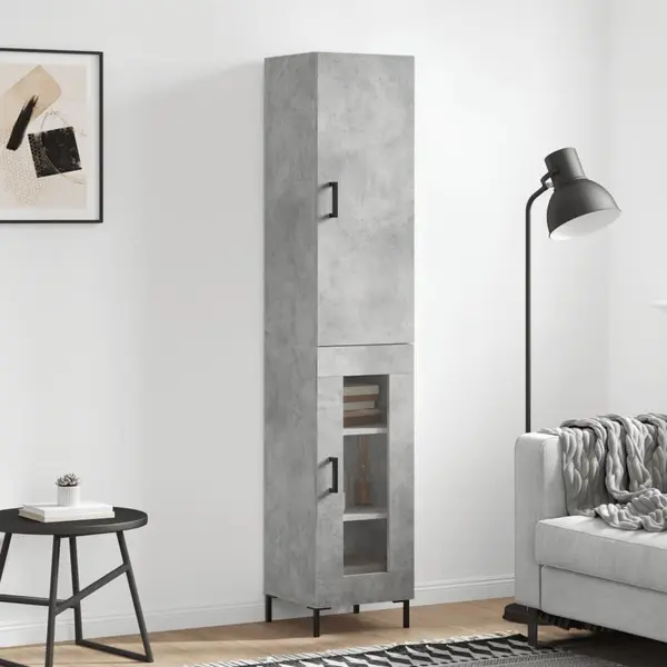 Gossi dulap inalt, gri beton, 34,5x34x180 cm, lemn prelucrat