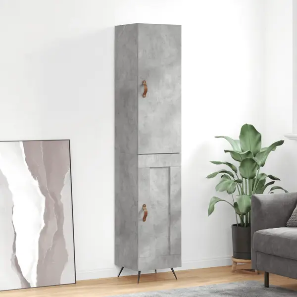 Gossi dulap inalt, gri beton, 34,5x34x180 cm, lemn prelucrat