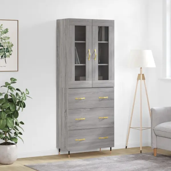 Gossi dulap inalt, gri sonoma, 69,5x34x180 cm, lemn compozit