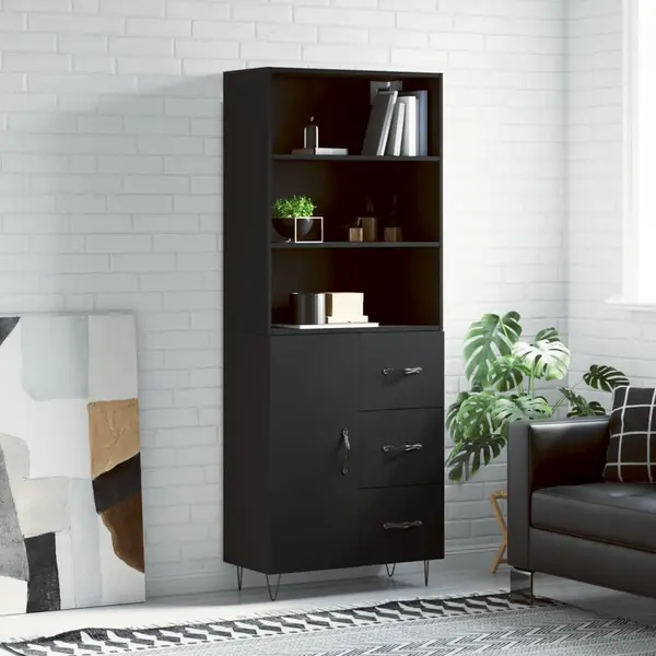 Gossi dulap inalt, negru, 69,5x34x180 cm, lemn compozit