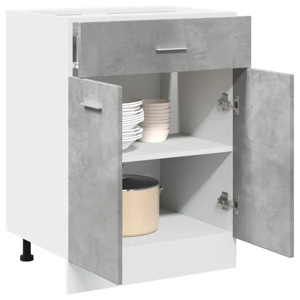 Gossi dulap inferior cu sertar, gri beton, 60 x 46 x 81,5 cm, pal