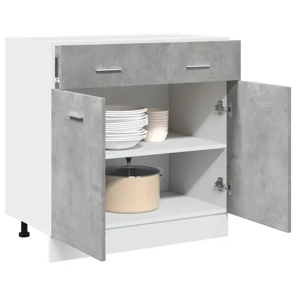 Gossi dulap inferior cu sertar, gri beton, 80 x 46 x 81,5 cm, pal