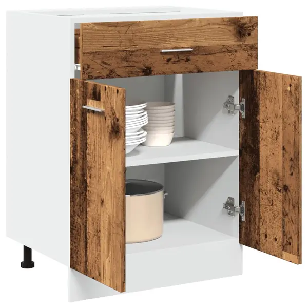 Gossi dulap inferior cu sertar lemn vechi 60x46x81,5cm lemn prelucrat