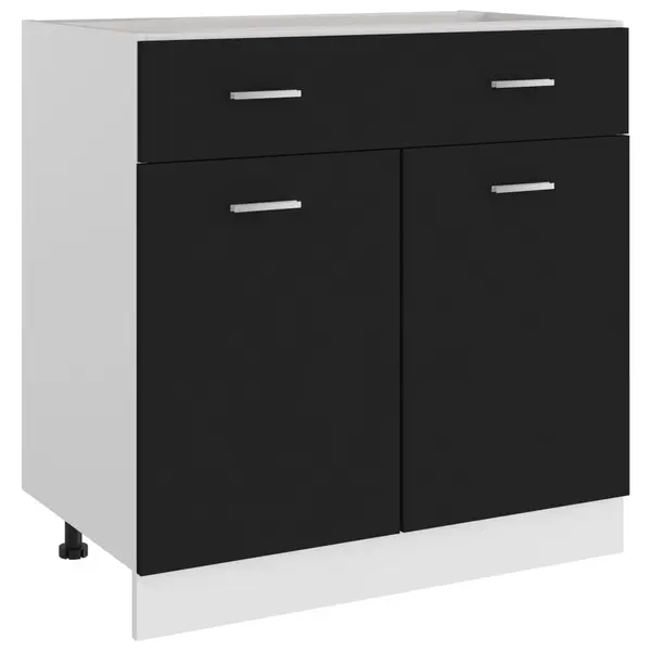Gossi dulap inferior cu sertar, negru, 80x46x81,5 cm, lemn prelucrat