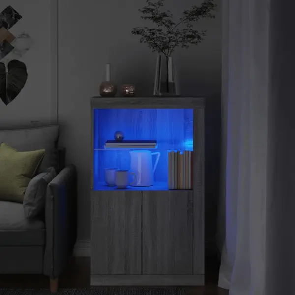 Gossi dulap lateral cu lumini led, gri sonoma, lemn prelucrat