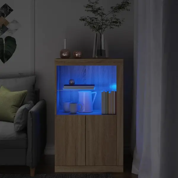 Gossi dulap lateral cu lumini led, stejar sonoma, lemn prelucrat