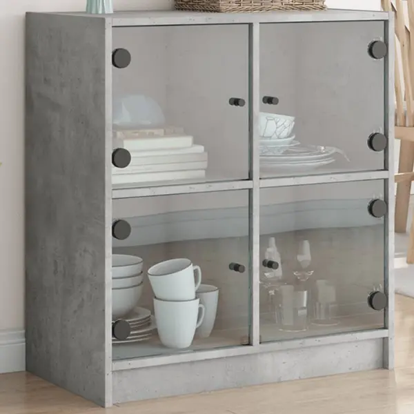 Gossi dulap lateral cu usi din sticla, gri beton, 68x37x75,5 cm