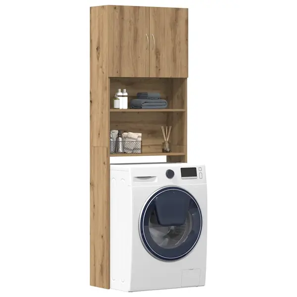 Gossi dulap masina de spalat din lemn stejar artizanal 64x24x190 cm