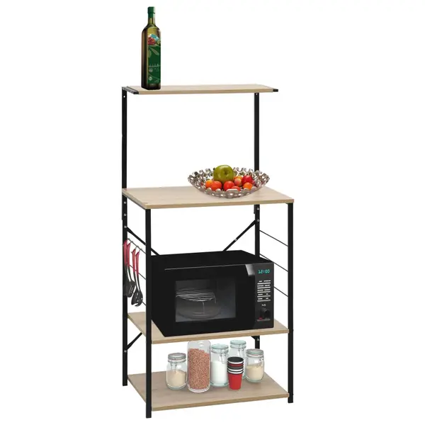 Gossi dulap microunde, negru/stejar 60x39,6x123 cm lemn prelucrat