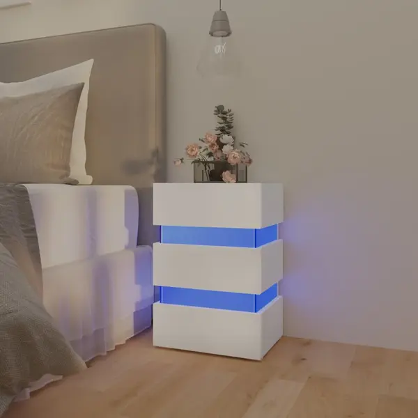 Gossi dulap noptiera cu led, alb, 45x35x67 cm, lemn prelucrat