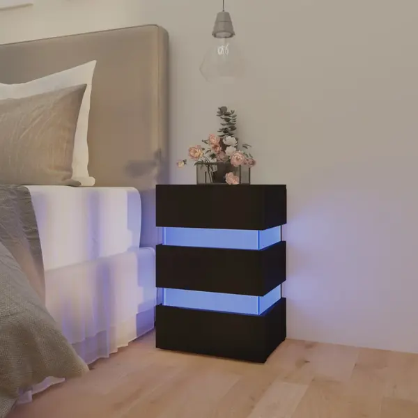 Gossi dulap noptiera, cu led, negru, 45x35x67 cm, lemn prelucrat