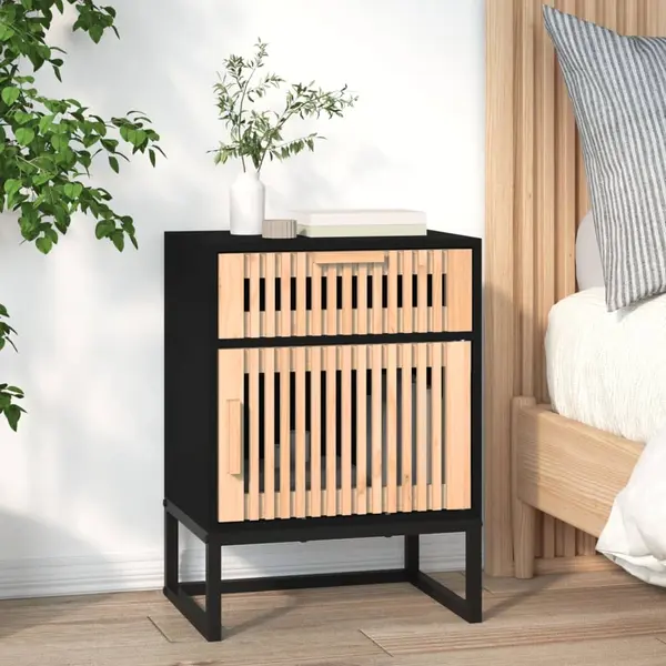 Gossi dulap noptiera, negru, 40x30x55,5 cm, lemn prelucrat&fier