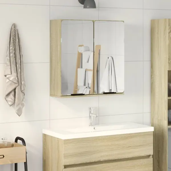 Gossi dulap oglinda baie stejar sonoma 64,5x20x66,5 cm lemn prelucrat