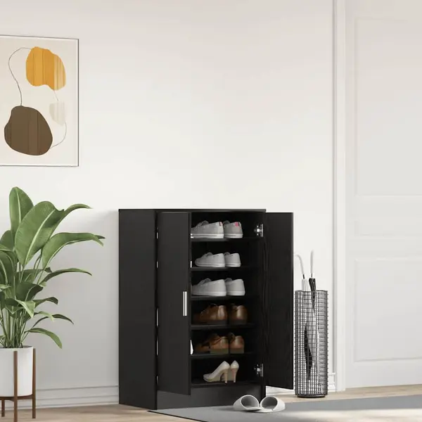Gossi dulap pantofi stejar negru 60x35x92 cm lemn prelucrat