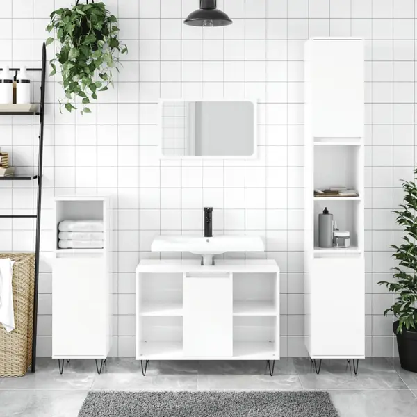 Gossi dulap pentru baie, alb extralucios, 80x33x60 cm, lemn compozit