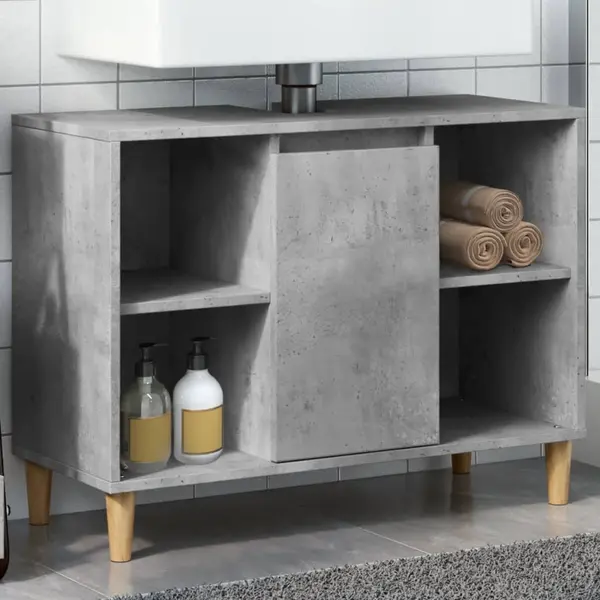 Gossi dulap pentru baie, gri beton, 80x33x60 cm, lemn compozit