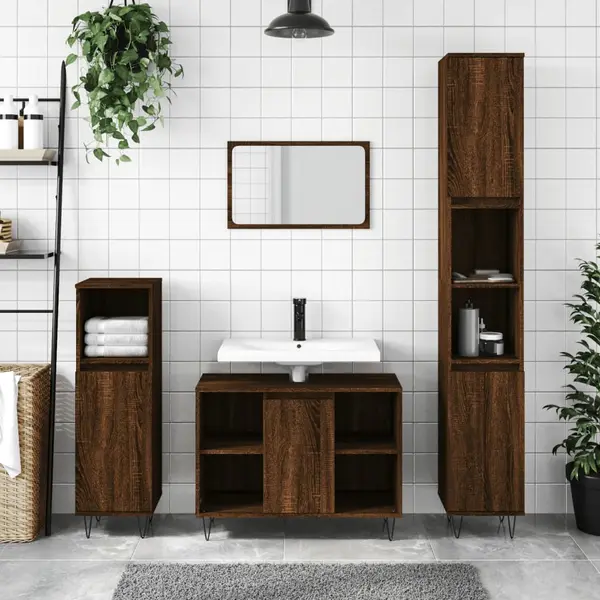 Gossi dulap pentru baie, stejar maro, 80x33x60 cm, lemn compozit
