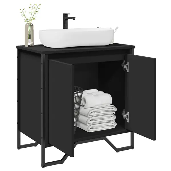 Gossi dulap pentru chiuveta baie, negru, 60x35x60 cm, lemn prelucrat