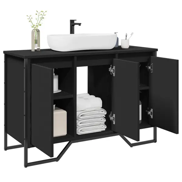Gossi dulap pentru chiuveta baie, negru, 91x35x60 cm, lemn prelucrat