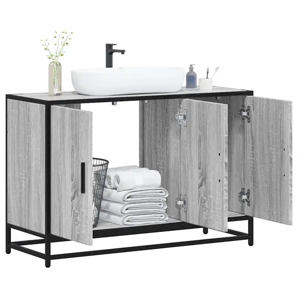 Gossi dulap pentru chiuveta de baie gri sonoma 90x33x60 cm lemn