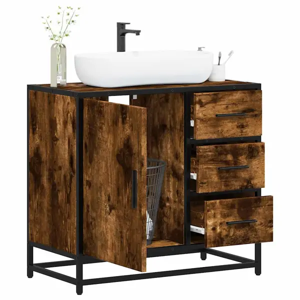 Gossi dulap pentru chiuveta de baie stejar afumat 65x33x60 cm lemn