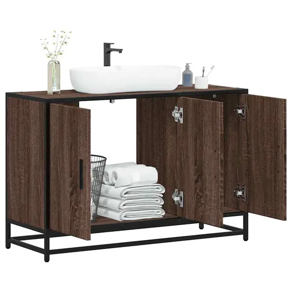 Gossi dulap pentru chiuveta de baie stejar maro 90x33x60 cm lemn