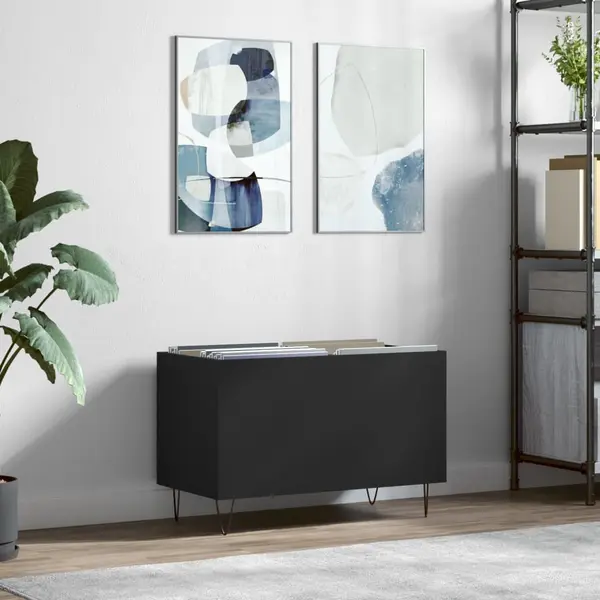 Gossi dulap pentru discuri, negru, 74,5x38x48 cm, lemn prelucrat