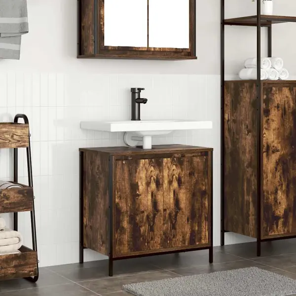 Gossi dulap pentru lavoar baie stejar afumat 60x34,5x60 cm