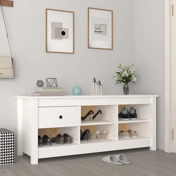 Gossi dulap pentru pantofi, alb, 110x38x45,5 cm, lemn masiv pin