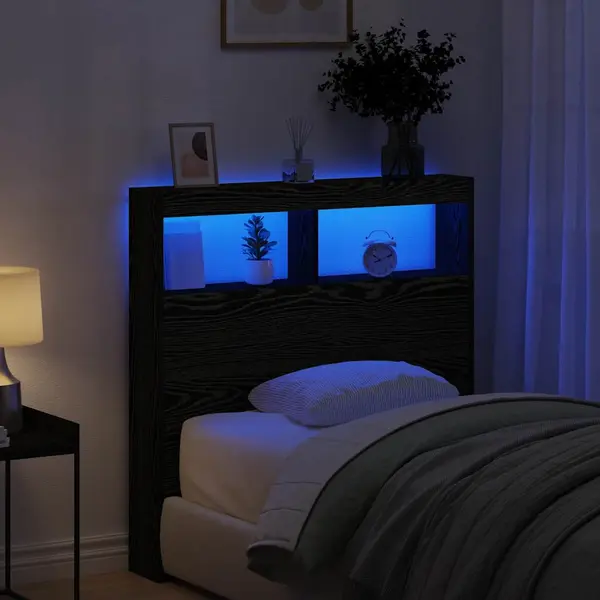 Gossi dulap pentru tablie cu led stejar negru 100x17x102 cm