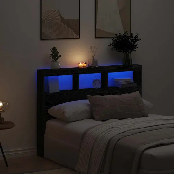 Gossi dulap pentru tablie cu led stejar negru 140x17x102 cm