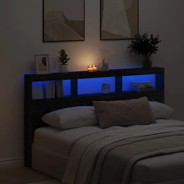 Gossi dulap pentru tablie cu led stejar negru 180x17x102 cm