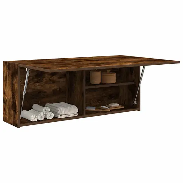 Gossi dulap perete baie, stejar fumuriu, 100x25x40 cm, lemn prelucrat