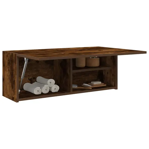 Gossi dulap perete baie, stejar fumuriu, 80x25x30 cm, lemn prelucrat
