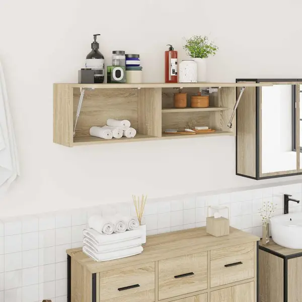 Gossi dulap perete baie, stejar sonoma, 100x25x30 cm, lemn prelucrat
