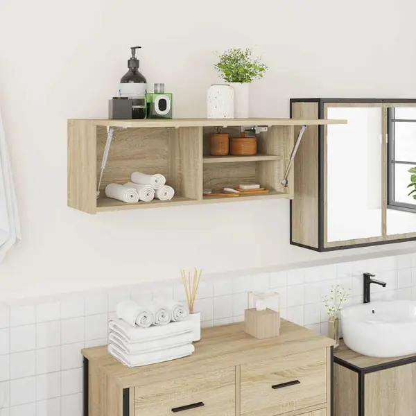 Gossi dulap perete baie, stejar sonoma, 80x25x30 cm, lemn prelucrat
