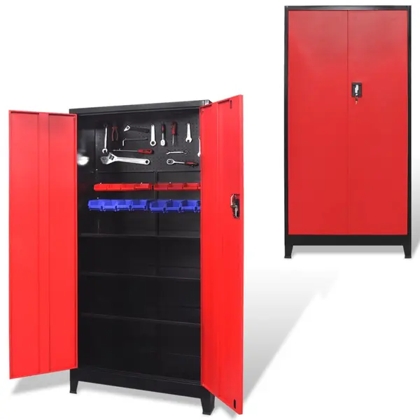 Gossi dulap scule cu 2 usi, otel, 90 x 40 x 180 cm, negru si rosu