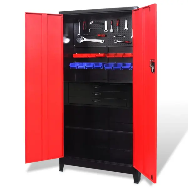 Gossi dulap scule cu lada pentru scule, 90x40x180 cm rosu/negru, otel