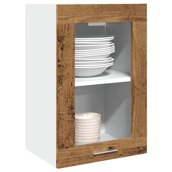 Gossi dulap suspendat cu sticla lemn vechi 40x31x60 cm lemn prelucrat